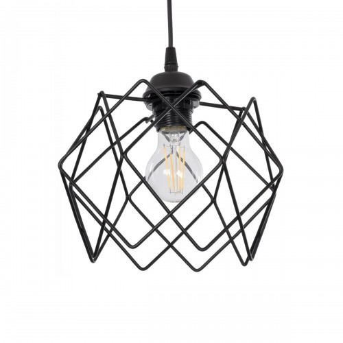 GloboStar® SOLON 201-0059 Μοντέρνο Κρεμαστό Φωτιστικό Πλέγμα Μονόφωτο 1 x E27 IP20 Μαύρο Μέταλλο - Μ22 x Π22 x Υ70cm Διακόσμηση - Φως - Χαλιά