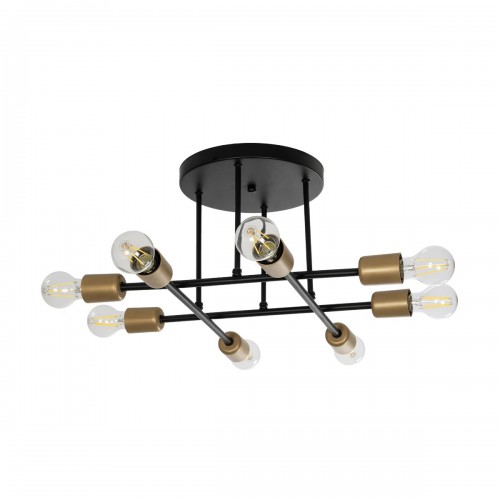 GloboStar® BLAZEA 201-0064 Vintage Οροφής Πλέγμα Πολύφωτο 8 x E27 IP20 Μπρονζέ με Μαύρο Μέταλλο - Μ40 x Π40 x Υ25cm Διακόσμηση - Φως - Χαλιά