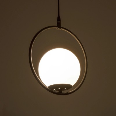 GloboStar® CIRCLE 201-0075 Vintage Κρεμαστό Φωτιστικό  Μονόφωτο Μπάλα  1 x E27 IP20 Μαύρο Μέταλλο με Γαλακτερό Γυαλί - Μ20 x Π25 x Υ70cm Διακόσμηση - Φως - Χαλιά