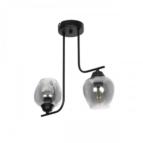 GloboStar® GLOSSA 201-0091 Vintage Κρεμαστό Φωτιστικό Μπάλα Δίφωτο 2 x E27 IP20 Μαύρο Μέταλλο με Φιμέ Γυαλί - Μ30 x Π15 x Υ54cm Διακόσμηση - Φως - Χαλιά