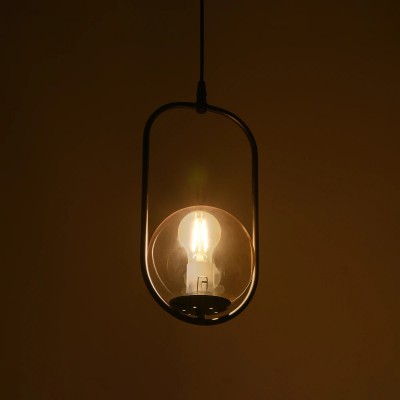 GloboStar® ZENITH 201-0093 Κρεμαστό Φωτιστικό Οροφής Μπάλα Μονόφωτο Vintage 1 x E27 IP20 Μαύρο Μέταλλο με Μελί Γυαλί - Μ17 x Π17 x Υ70cm Διακόσμηση - Φως - Χαλιά