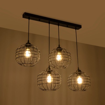 GloboStar® PULSAR 201-0103 Vintage Κρεμαστό Φωτιστικό Ράγα Πολύφωτο 4 x E27 IP20 Μαύρο Μέταλλο - Μ70 x Π20 x Υ80cm Διακόσμηση - Φως - Χαλιά