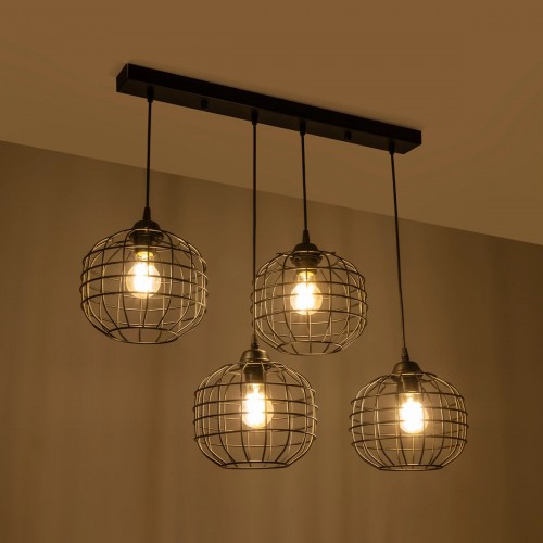 GloboStar® PULSAR 201-0103 Vintage Κρεμαστό Φωτιστικό Ράγα Πολύφωτο 4 x E27 IP20 Μαύρο Μέταλλο - Μ70 x Π20 x Υ80cm Διακόσμηση - Φως - Χαλιά
