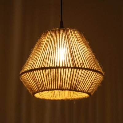 GloboStar® GLARO 201-0112 Vintage Κρεμαστό Φωτιστικό Καμπάνα Μονόφωτο 1 x E27 IP20 Μαύρο Μέταλλο με Μπεζ Σχοινί - Μ30 x Π30 x Υ70cm Διακόσμηση - Φως - Χαλιά