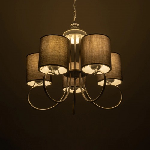 GloboStar® TRITON 203-0255 Vintage Κρεμαστό Φωτιστικό Καπέλο Πολύφωτο 5 x E27 IP20 Ασημί Μέταλλο με Γκρί Ύφασμα - Μ50 x Π50 x Υ48cm Διακόσμηση - Φως - Χαλιά
