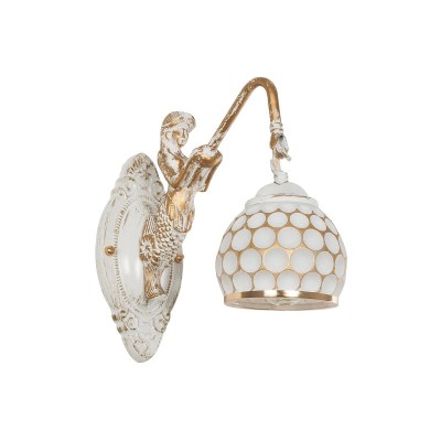 GLOBOSTAR® MERMAID 01317 Vintage Φωτιστικό Τοίχου - Απλίκα με Ντουί 1 x E27 AC 220-240V IP20 - Χρυσό & Λευκό - Μ16 x Π30 x Υ27cm