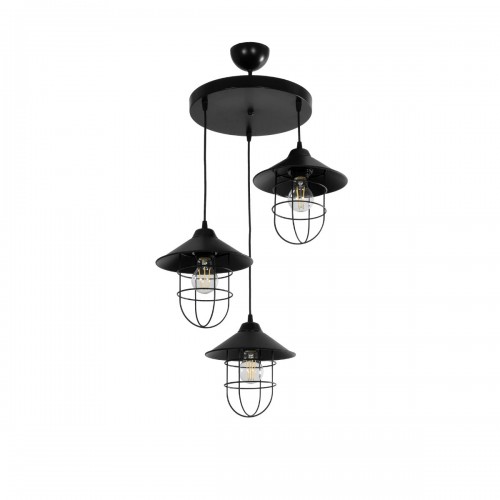 GloboStar® CAGE 203-0097 Vintage Κρεμαστό Φωτιστικό Καμπάνα Τρίφωτο 3 x E27 IP20 Μαύρο Μέταλλο - Μ30 x Π30 x Υ80cm Διακόσμηση - Φως - Χαλιά