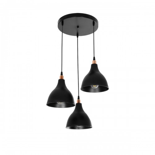 GloboStar® RADE 203-0127 Vintage Κρεμαστό Φωτιστικό Καμπάνα Τρίφωτο 3 x E27 IP20 Μαύρο Πλαστικό - Μ40 x Π40 x Υ80cm Διακόσμηση - Φως - Χαλιά
