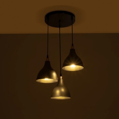 GloboStar® RADE 203-0127 Vintage Κρεμαστό Φωτιστικό Καμπάνα Τρίφωτο 3 x E27 IP20 Μαύρο Πλαστικό - Μ40 x Π40 x Υ80cm Διακόσμηση - Φως - Χαλιά