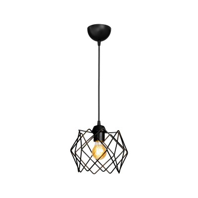 GloboStar® VORTEX 203-0277 Mοντέρνο Κρεμαστό Φωτιστικό Πλέγμα Μονόφωτο 1 x E27 IP20 Μαύρο Μέταλλο - Μ23.5 x Π23.5 x Υ20cm Διακόσμηση - Φως - Χαλιά