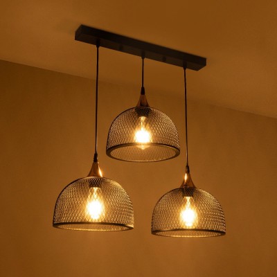 GloboStar® GLIND 201-0082 Vintage Κρεμαστό Φωτιστικό Ράγα Ράγα Τρίφωτο 3 x E27 IP20 Μαύρο Μέταλλο - Μ55 x Π25 x Υ70cm Διακόσμηση - Φως - Χαλιά