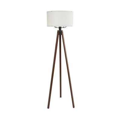 GloboStar® SAGA 204-0031 Μοντέρνο Eπιδαπέδιο Φωτιστικό Μονόφωτο 1 x E27 IP20 Καρυδί Ξύλο με Μπεζ Ύφασμα - Μ38 x Π38 x Υ140cm Διακόσμηση - Φως - Χαλιά