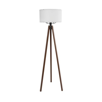 GloboStar® SAGA 204-0032 Μοντέρνο Eπιδαπέδιο Φωτιστικό Μονόφωτο 1 x E27 IP20 Καρυδί Ξύλο με Λευκό Ύφασμα - Μ38 x Π38 x Υ140cm Διακόσμηση - Φως - Χαλιά