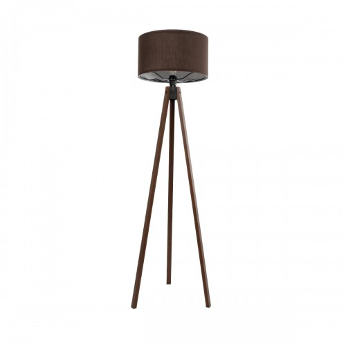 GloboStar® SAGA 204-0034 Μοντέρνο Eπιδαπέδιο Φωτιστικό Μονόφωτο 1 x E27 IP20 Καρυδί Ξύλο με Καφέ Ύφασμα - Μ38 x Π38 x Υ140cm Διακόσμηση - Φως - Χαλιά