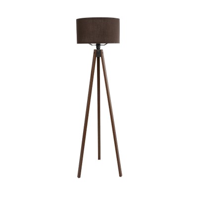 GloboStar® SAGA 204-0034 Μοντέρνο Eπιδαπέδιο Φωτιστικό Μονόφωτο 1 x E27 IP20 Καρυδί Ξύλο με Καφέ Ύφασμα - Μ38 x Π38 x Υ140cm Διακόσμηση - Φως - Χαλιά
