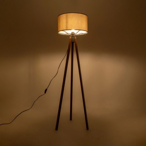 GloboStar® SAGA 204-0036 Μοντέρνο Eπιδαπέδιο Φωτιστικό Μονόφωτο 1 x E27 IP20 Καρυδί Ξύλο με Γκρι Ύφασμα - Μ38 x Π38 x Υ140cm Διακόσμηση - Φως - Χαλιά