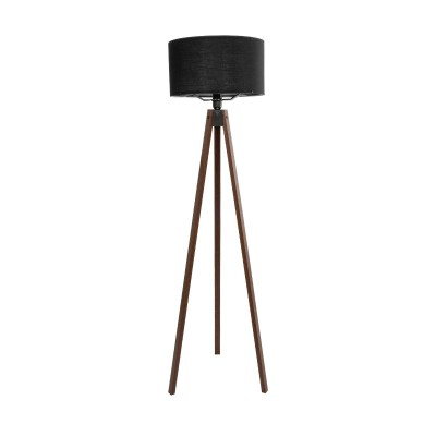 GloboStar® SAGA 204-0038 Μοντέρνο Eπιδαπέδιο Φωτιστικό Μονόφωτο 1 x E27 IP20 Καρυδί Ξύλο με Μαύρο Ύφασμα - Μ38 x Π38 x Υ140cm Διακόσμηση - Φως - Χαλιά