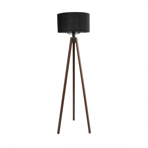 GloboStar® SAGA 204-0038 Μοντέρνο Eπιδαπέδιο Φωτιστικό Μονόφωτο 1 x E27 IP20 Καρυδί Ξύλο με Μαύρο Ύφασμα - Μ38 x Π38 x Υ140cm Διακόσμηση - Φως - Χαλιά