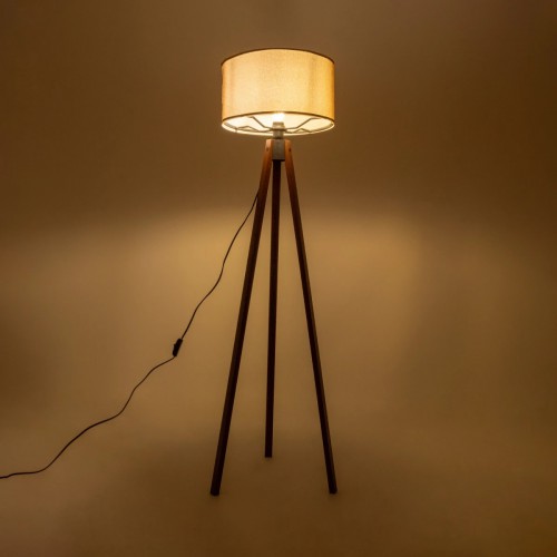 GloboStar® SAGA 204-0039 Μοντέρνο Eπιδαπέδιο Φωτιστικό Μονόφωτο 1 x E27 IP20 Καρυδί Ξύλο με Μπεζ Ύφασμα - Μ38 x Π38 x Υ140cm Διακόσμηση - Φως - Χαλιά