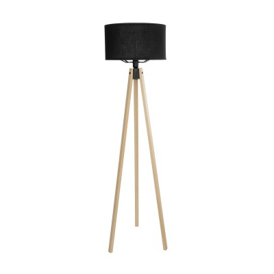 GloboStar® SAGA 204-0041 Μοντέρνο Eπιδαπέδιο Φωτιστικό Μονόφωτο 1 x E27 IP20 Μπεζ Ξύλο με Μαύρο Ύφασμα - Μ38 x Π38 x Υ140cm Διακόσμηση - Φως - Χαλιά