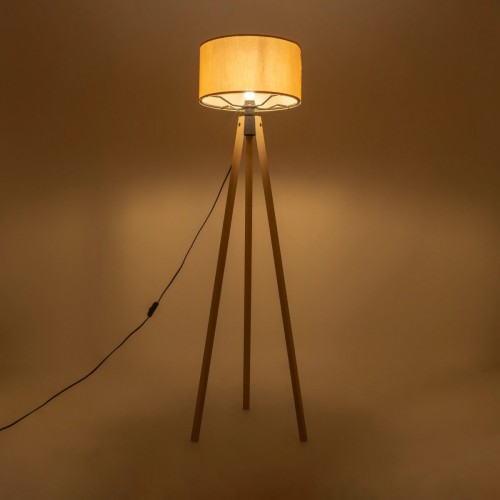 GloboStar® SAGA 204-0043 Μοντέρνο Eπιδαπέδιο Φωτιστικό Μονόφωτο 1 x E27 IP20 Μπεζ Ξύλο με Μπεζ Ύφασμα - Μ38 x Π38 x Υ140cm Διακόσμηση - Φως - Χαλιά