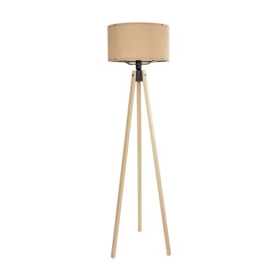GloboStar® SAGA 204-0043 Μοντέρνο Eπιδαπέδιο Φωτιστικό Μονόφωτο 1 x E27 IP20 Μπεζ Ξύλο με Μπεζ Ύφασμα - Μ38 x Π38 x Υ140cm Διακόσμηση - Φως - Χαλιά