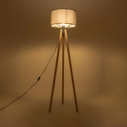 GloboStar® SAGA 204-0044 Μοντέρνο Eπιδαπέδιο Φωτιστικό Μονόφωτο 1 x E27 IP20 Μπεζ Ξύλο με Γκρι Ύφασμα - Μ38 x Π38 x Υ140cm Διακόσμηση - Φως - Χαλιά