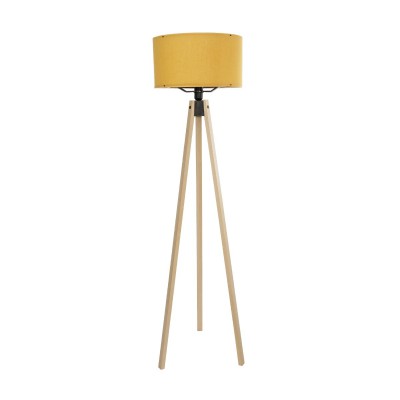 GloboStar® SAGA 204-0045 Μοντέρνο Eπιδαπέδιο Φωτιστικό Μονόφωτο 1 x E27 IP20 Μπεζ Ξύλο με Κίτρινο Ύφασμα - Μ38 x Π38 x Υ140cm Διακόσμηση - Φως - Χαλιά