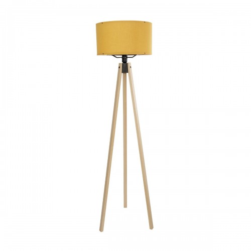 GloboStar® SAGA 204-0045 Μοντέρνο Eπιδαπέδιο Φωτιστικό Μονόφωτο 1 x E27 IP20 Μπεζ Ξύλο με Κίτρινο Ύφασμα - Μ38 x Π38 x Υ140cm Διακόσμηση - Φως - Χαλιά