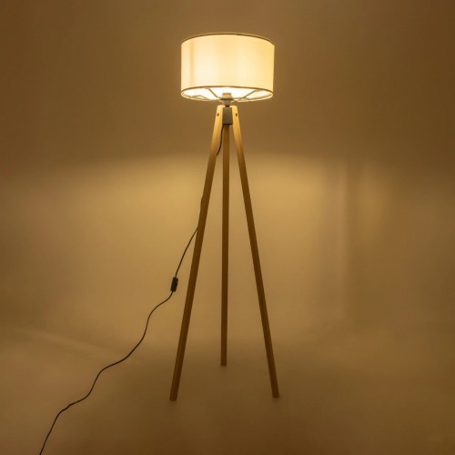 GloboStar® SAGA 204-0046 Μοντέρνο Eπιδαπέδιο Φωτιστικό Μονόφωτο 1 x E27 IP20 Μπεζ Ξύλο με Λευκό Ύφασμα - Μ38 x Π38 x Υ140cm Διακόσμηση - Φως - Χαλιά