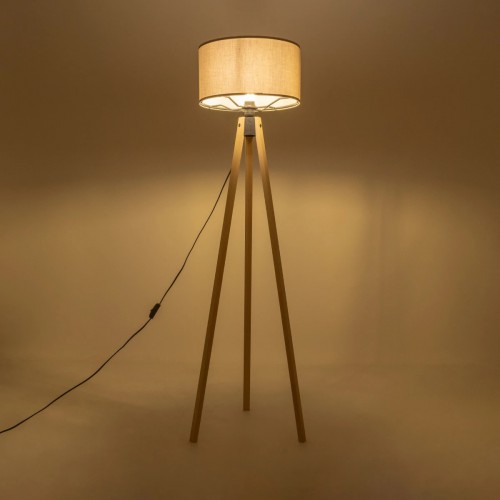 GloboStar® SAGA 204-0048 Μοντέρνο Eπιδαπέδιο Φωτιστικό Μονόφωτο 1 x E27 IP20 Μπεζ Ξύλο με Γκρι Ύφασμα - Μ38 x Π38 x Υ140cm Διακόσμηση - Φως - Χαλιά