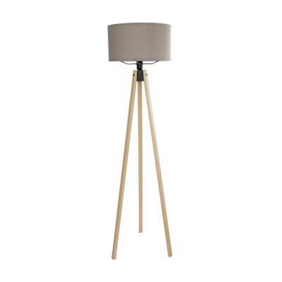GloboStar® SAGA 204-0048 Μοντέρνο Eπιδαπέδιο Φωτιστικό Μονόφωτο 1 x E27 IP20 Μπεζ Ξύλο με Γκρι Ύφασμα - Μ38 x Π38 x Υ140cm Διακόσμηση - Φως - Χαλιά
