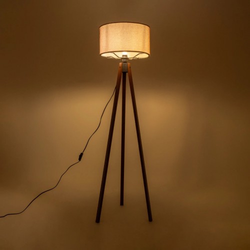GloboStar® SAGA 204-0049 Μοντέρνο Eπιδαπέδιο Φωτιστικό Μονόφωτο 1 x E27 IP20 Καρυδί Ξύλο με Ροζ Χρυσό Ύφασμα - Μ38 x Π38 x Υ140cm Διακόσμηση - Φως - Χαλιά