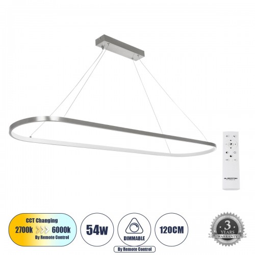 GLOBOSTAR® BOLIVAR 61273 Μοντέρνο Κρεμαστό Φωτιστικό Οροφής LED 54W 6210lm 360° AC 220-240V IP20 Ρυθμιζόμενο Λευκό CCT με Χειριστήριο από 2700K έως 6000K Dimmable - Lumileds SMD Chip - Νίκελ Βούρτσας - Μ120 x Π30 x Υ2cm - 3 Χρόνια Εγγύηση Διακόσμηση - Φως GLOBOSTAR® BOLIVAR 61273 Μοντέρνο Κρεμαστό Φωτιστικό Οροφής LED 54W 6210lm 360° AC 220-240V IP20 Ρυθμιζόμενο Λευκό CCT με Χειριστήριο από 2700K έως 6000K Dimmable - Lumileds SMD Chip - Νίκελ Βούρτσας - Μ120 x Π30 x Υ2cm - 3 Χρόνια Εγγύηση Διακόσμηση - Φως