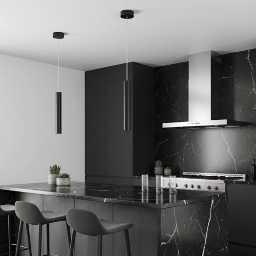 kelvo® CANAL KLV-101-0070 Κρεμαστό Φωτιστικό Οροφής LED 7W 700lm 36° AC 220-240V IP20 Θερμό Λευκό 2700K - Bridgelux COB Chip & TÜV SÜD Driver - Μαύρο Ματ - Μ4 x Π4 x Υ30cm - 5 Χρόνια Εγγύηση Διακόσμηση - Φως - Χαλιά