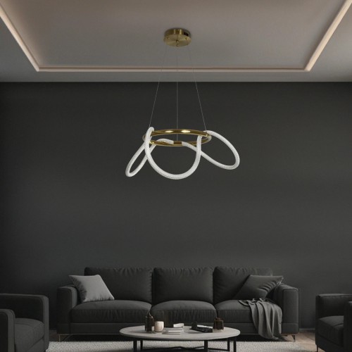 kelvo® GLOW KLV-101-0162 Κρεμαστό Φωτιστικό Οροφής LED 36W 3600lm 360° AC 220-240V IP20 Ρυθμιζόμενο Λευκό CCT με Χειριστήριο από 2700K έως 6000K Dimmable - Lumileds SMD Chip - Χρυσό Πλατίνα - Μ70 x Π70 x Υ40cm - 3 Χρόνια Εγγύηση Διακόσμηση - Φως - Χαλιά
