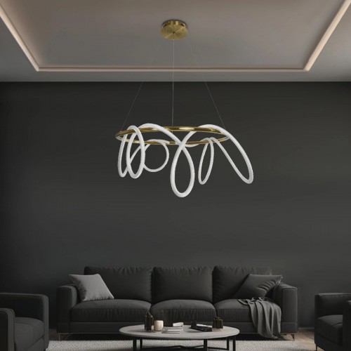 kelvo® GLOW KLV-101-0164 Κρεμαστό Φωτιστικό Οροφής LED 69W 6900lm 360° AC 220-240V IP20 Ρυθμιζόμενο Λευκό CCT με Χειριστήριο από 2700K έως 6000K Dimmable - Lumileds SMD Chip - Χρυσό Πλατίνα - Μ100 x Π100 x Υ40cm - 3 Χρόνια Εγγύηση Διακόσμηση - Φως - Χαλιά