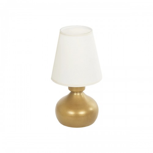 GloboStar® SWEET 204-0061 Μοντέρνο Eπιτραπέζιο Φωτιστικό Μονόφωτο 1 x E27 IP20 Χρυσό Μέταλλο με Μπεζ Ύφασμα - Μ13 x Π13 x Υ25cm Διακόσμηση - Φως - Χαλιά