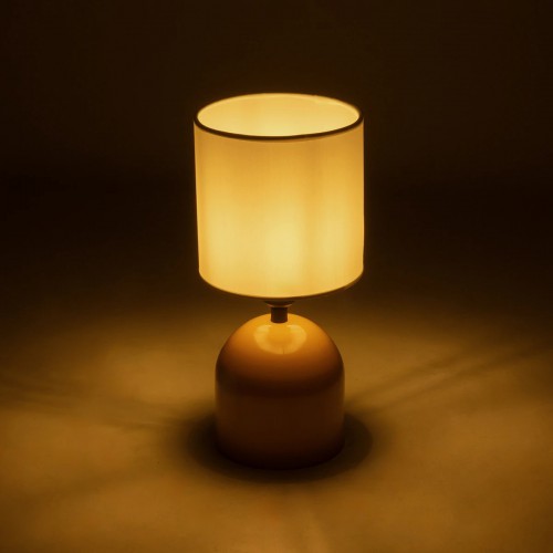 GloboStar® LOREN 204-0137 Μοντέρνο Eπιτραπέζιο Φωτιστικό Μονόφωτο 1 x E27 IP20 Κίτρινο Μέταλλο με Μπεζ Ύφασμα - Μ15 x Π15 x Υ31cm Διακόσμηση - Φως - Χαλιά