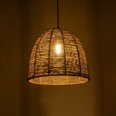 GloboStar® MEKA 204-0162 Boho Κρεμαστό Φωτιστικό Καμπάνα Μονόφωτο 1 x E27 IP20 Καφε Σχοινί - Μ31 x Π31 x Υ26cm Διακόσμηση - Φως - Χαλιά