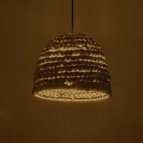 GloboStar® MEKA 204-0163 Boho Κρεμαστό Φωτιστικό Καμπάνα Μονόφωτο 1 x E27 IP20 Μπεζ Rattan - Μ30 x Π30 x Υ25cm Διακόσμηση - Φως - Χαλιά