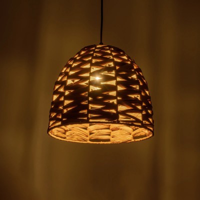 GloboStar® MEKA 204-0165 Boho Κρεμαστό Φωτιστικό Καμπάνα Μονόφωτο 1 x E27 IP20 Μπεζ Rattan - Μ30 x Π30 x Υ25cm Διακόσμηση - Φως - Χαλιά