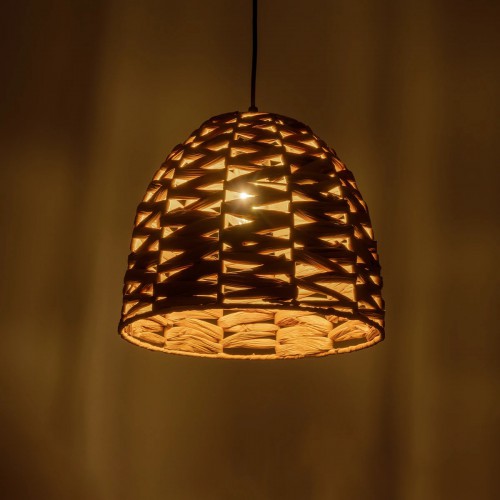 GloboStar® MEKA 204-0165 Boho Κρεμαστό Φωτιστικό Καμπάνα Μονόφωτο 1 x E27 IP20 Μπεζ Rattan - Μ30 x Π30 x Υ25cm Διακόσμηση - Φως - Χαλιά