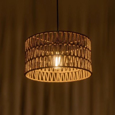 GloboStar® POMEGRANDE 204-0166 Boho Κρεμαστό Φωτιστικό Kαπέλο Μονόφωτο 1 x E27 IP20 Μπεζ Σχοινί - Μ30 x Π30 x Υ16cm Διακόσμηση - Φως - Χαλιά