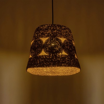 GloboStar® PANIER 204-0170 Boho Κρεμαστό Φωτιστικό Καμπάνα Μονόφωτο 1 x E27 IP20 Μπεζ Σχοινί - Μ32 x Π32 x Υ30cm Διακόσμηση - Φως - Χαλιά