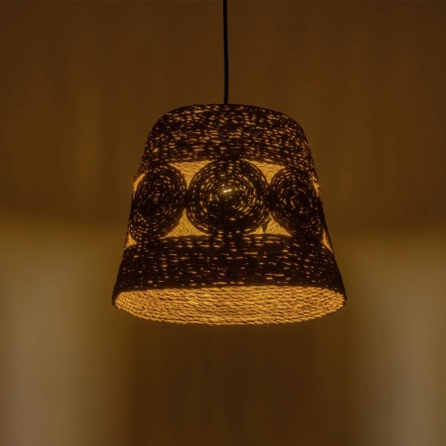 GloboStar® PANIER 204-0170 Boho Κρεμαστό Φωτιστικό Καμπάνα Μονόφωτο 1 x E27 IP20 Μπεζ Σχοινί - Μ32 x Π32 x Υ30cm Διακόσμηση - Φως - Χαλιά