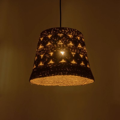 GloboStar® PANIER 204-0171 Boho Κρεμαστό Φωτιστικό Καμπάνα Μονόφωτο 1 x E27 IP20 Μπεζ Σχοινί - Μ32 x Π32 x Υ30cm Διακόσμηση - Φως - Χαλιά