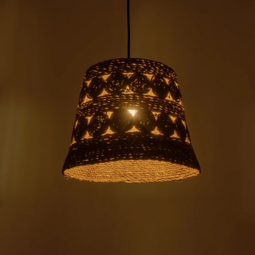 GloboStar® PANIER 204-0171 Boho Κρεμαστό Φωτιστικό Καμπάνα Μονόφωτο 1 x E27 IP20 Μπεζ Σχοινί - Μ32 x Π32 x Υ30cm Διακόσμηση - Φως - Χαλιά