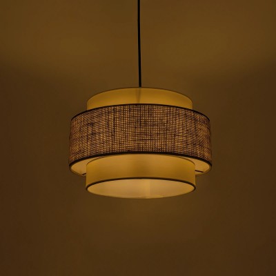 GloboStar® SOHO 204-0172 Μοντέρνο Κρεμαστό Φωτιστικό Kαπέλο Μονόφωτο 1 x E27 IP20 Μπεζ & Καφέ Ύφασμα - Μ30 x Π30 x Υ20cm Διακόσμηση - Φως - Χαλιά
