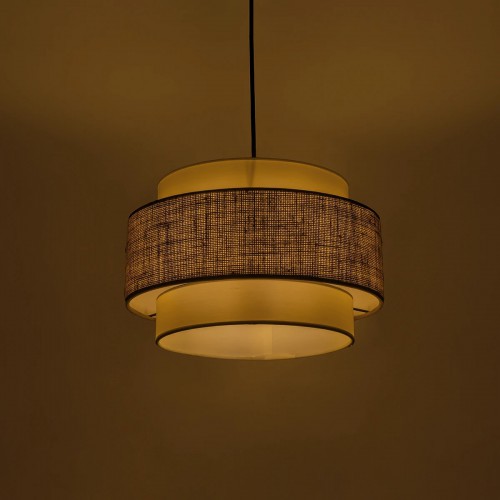 GloboStar® SOHO 204-0172 Μοντέρνο Κρεμαστό Φωτιστικό Kαπέλο Μονόφωτο 1 x E27 IP20 Μπεζ & Καφέ Ύφασμα - Μ30 x Π30 x Υ20cm Διακόσμηση - Φως - Χαλιά